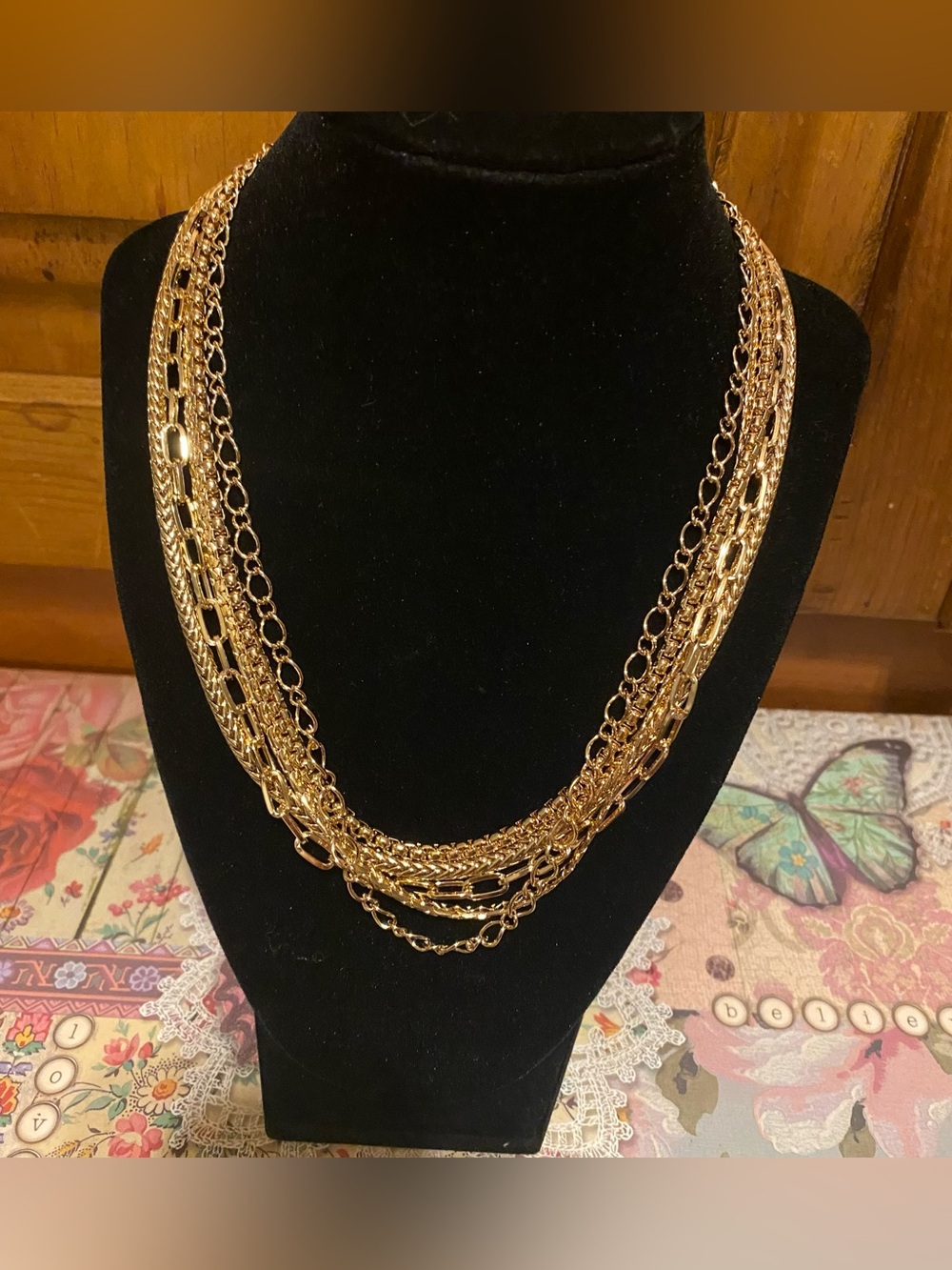 JTV Off Park Collection Gold Tone Layering Necklace Bundle Set of 5 Multi Strand